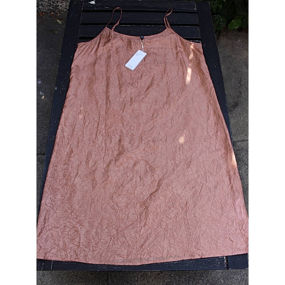 New w/Tags - Eileen Fisher Lightweight Crushed Silk Cami Slipdress, Toffee, Lrg - Picture 5 of 13